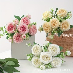 模擬緑の植物の花束、バラの花束、ペルシャのバラと牡丹の花5本、模擬花束、高級な雰囲気のアレンジメント