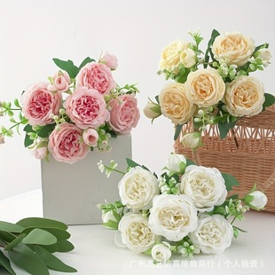 Simulated Green Plant Bouquet Rose with 5 Persian Rose Peony Flowers Simulated Bouquet High-End Atmosphere Arrangement