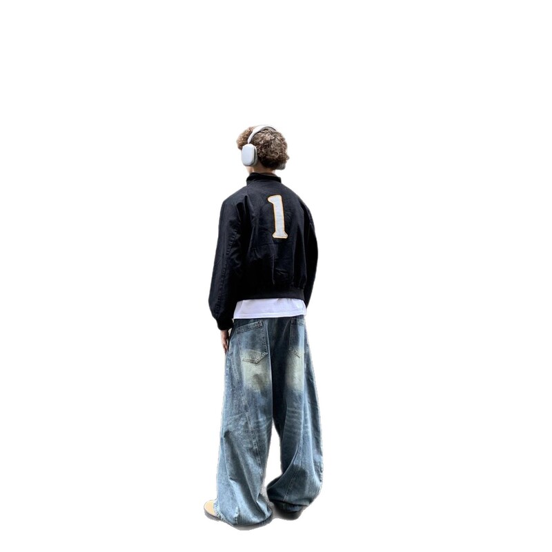 潮牌藏蓝色短款棒球服外套街头cleanfit美式复古夹克男宽松男外套|undefined