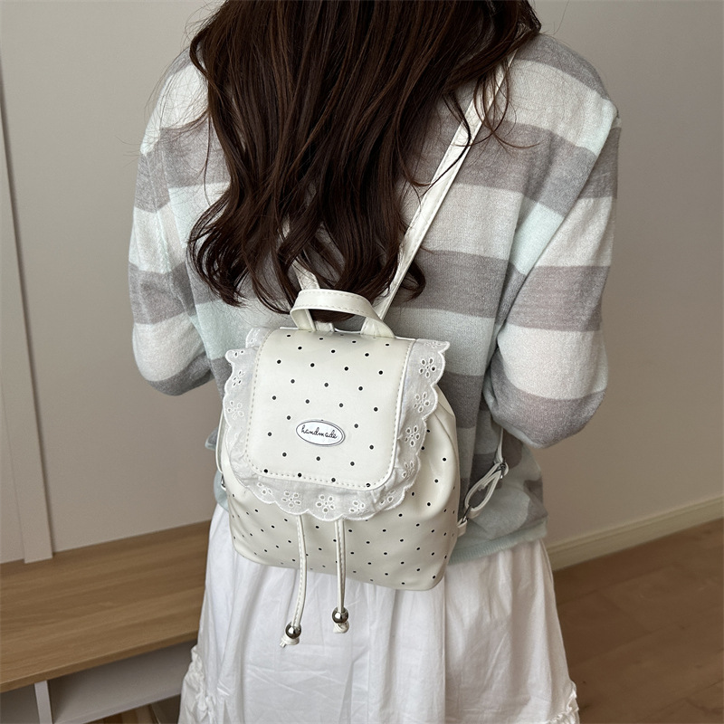 2026 verano nueva mochila de encaje de dama dulce coreana punto de onda ocio retro mochila pequeña