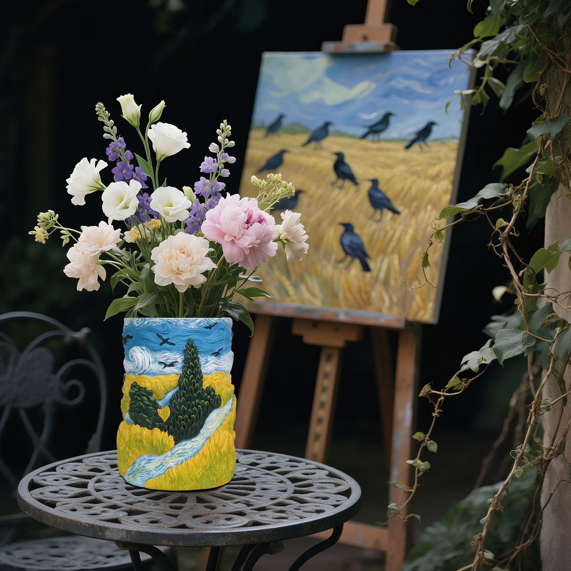  Hot Selling Creative Hand-Painted Art Wheat Field Sky Flower Pot Home Outdoor Garden Landscape Resin Decoration