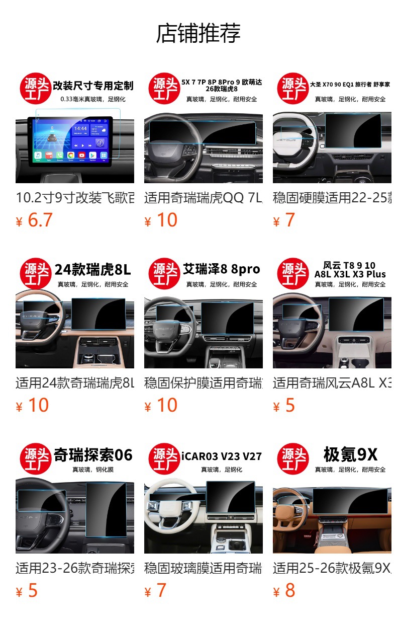 Suitable for Chery Tiggo 8L Plus Pro Navigation Screen Tempered Film, Central Control Instrument Panel Interior Protective Film