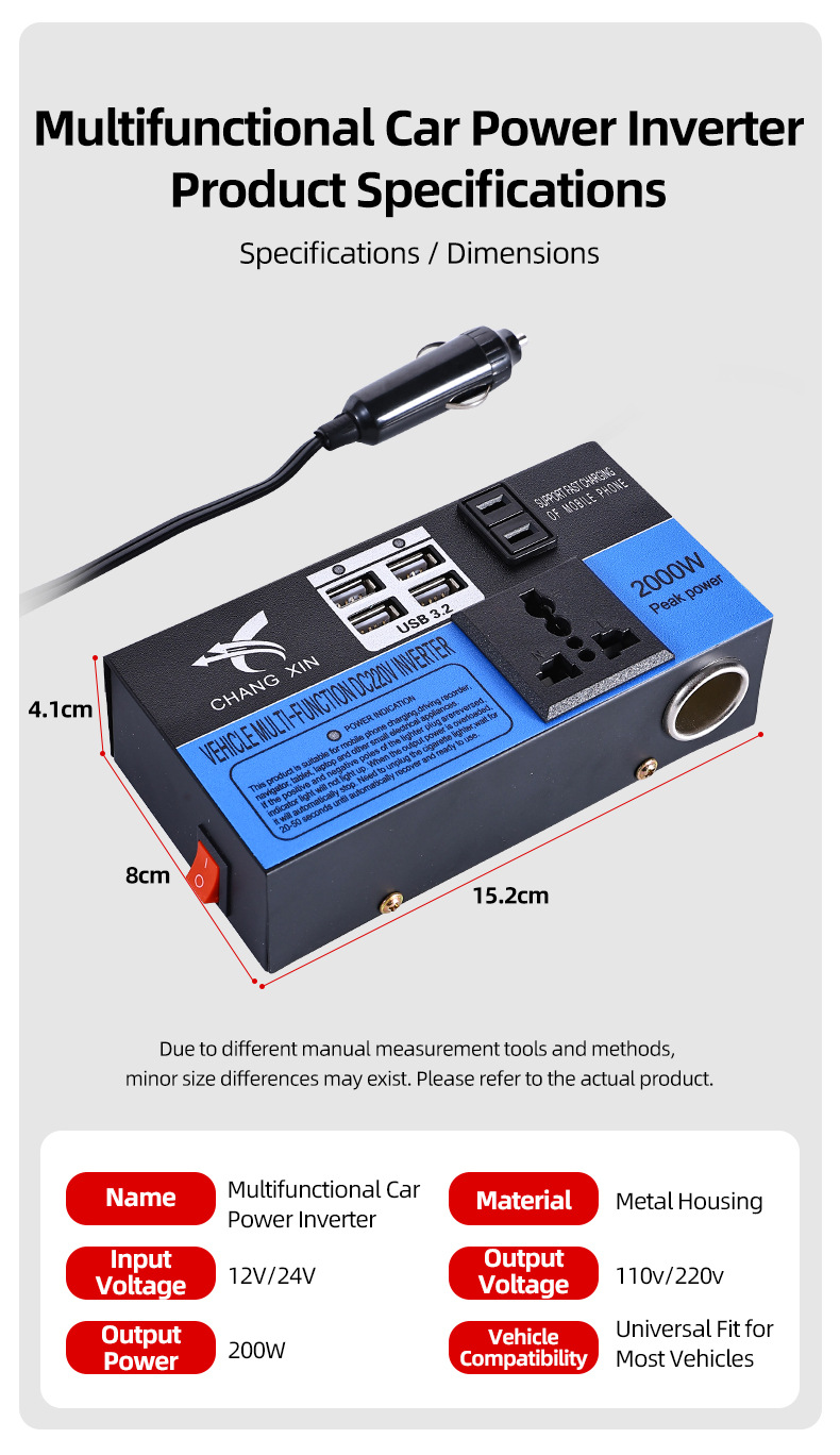 Car Inverter 12V/24V to 220V Multi-Function Converter for Cars and Trucks High-Power Socket Charger