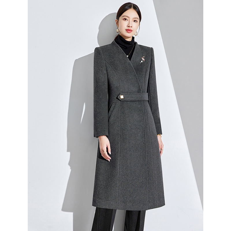 Professional Wool Coat Coat Women's High-end Sense dark gray Temperament Slim-fit Sales Department Hotel Bank Work Clothes