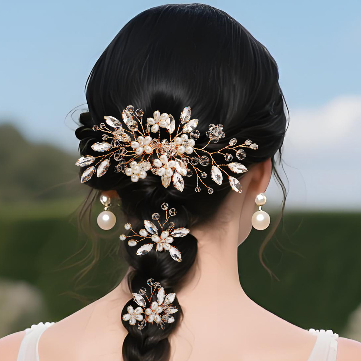 Europa y América nupcial accesorios de la boda perla Mori flor hecha a mano peine traje todo partido updo rhinestone horquilla