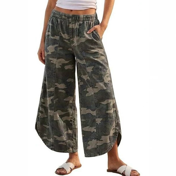 26 European and American printed denim wide-leg pants, women's loose-fitting, high-waisted, flowing casual long pants, Amazon cross-border bestseller
