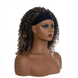 外贸跨境新款头巾假发亚马逊跨境脏辫筒曲渐变色中长卷发化纤头套