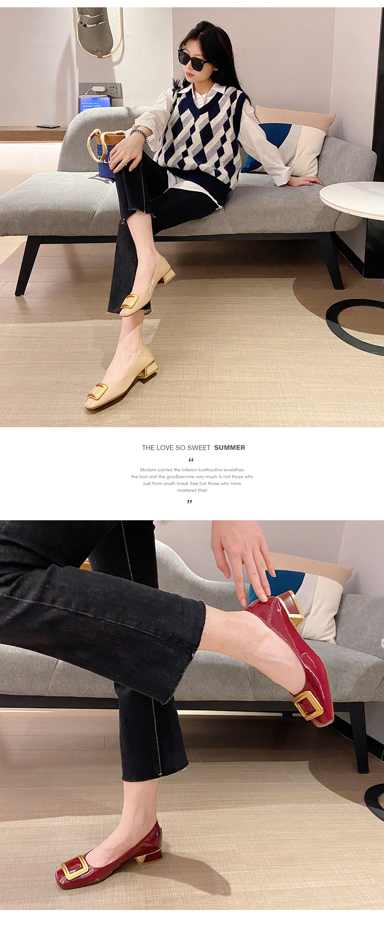 Echt Koeienhuid Enkele Schoenen Vrouwen 2023 Nieuwe All-Match Dikke Hakken Lakleer Damesschoenen Comfortabele Ondiepe Mond schoenen Met Hoge Hakken Zomer_voghion.com