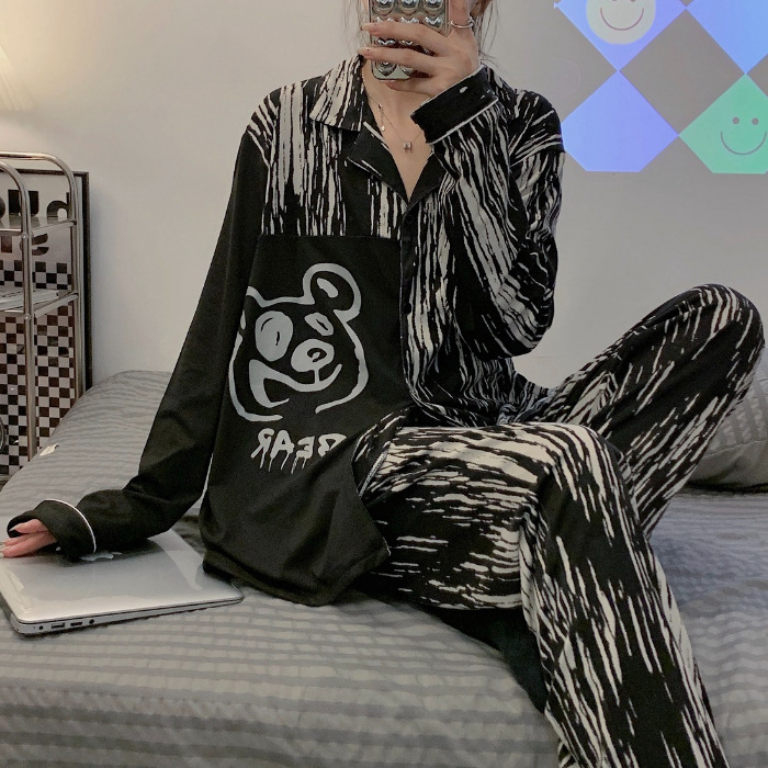 源工場2024新型パジャマ女性長袖薄手ネットレッドins風新型カジュアル快適家庭服カバー