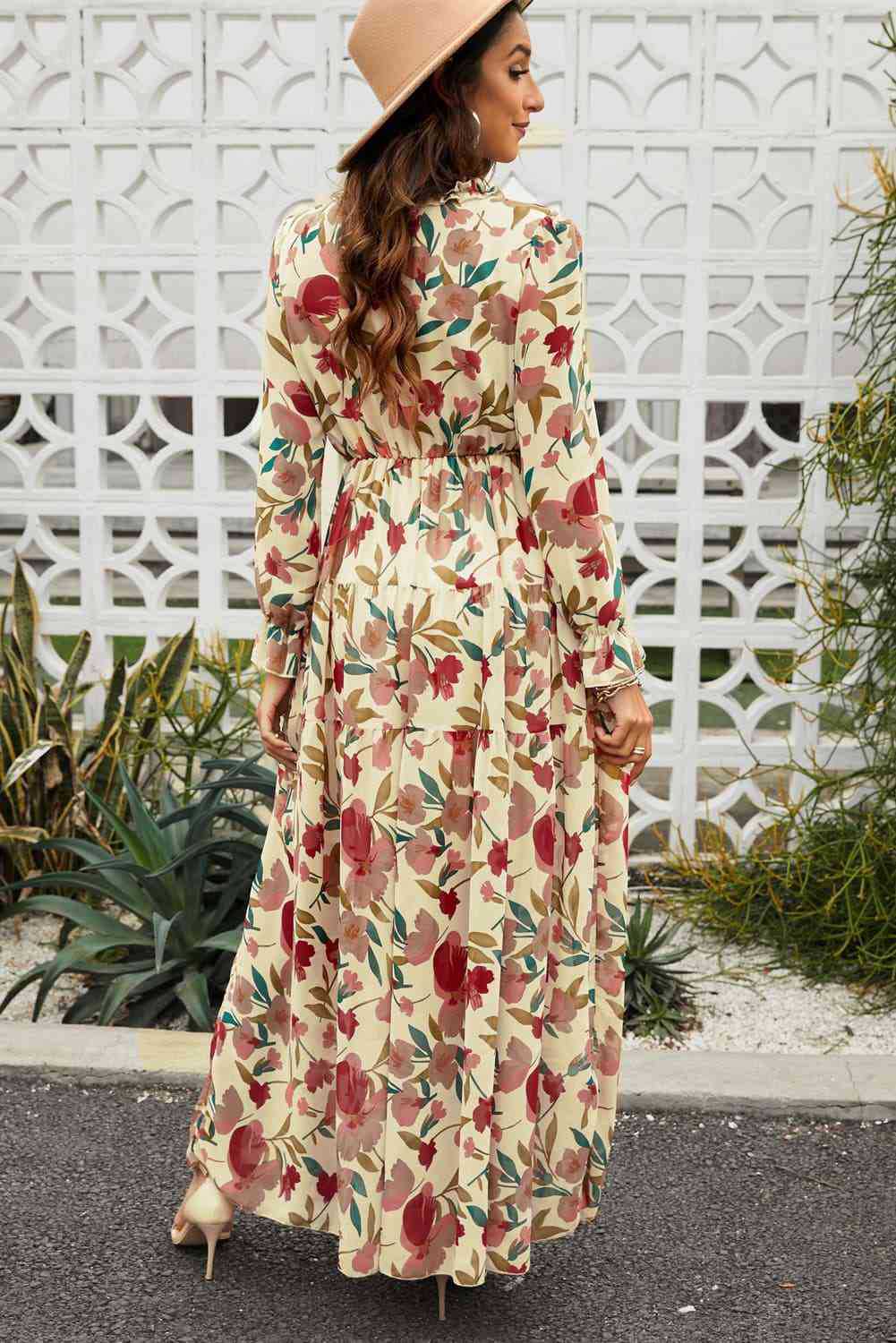 Robe de soirée bohème à manches longues, col en V, en mousseline florale, style européen et américain, collection été 2025 pour femmes_voghion.com