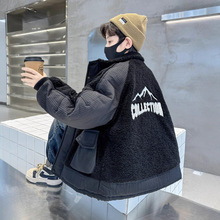 儿童装男童冬季夹棉外套2025新款大童秋冬款加厚男孩羊羔绒毛毛衣