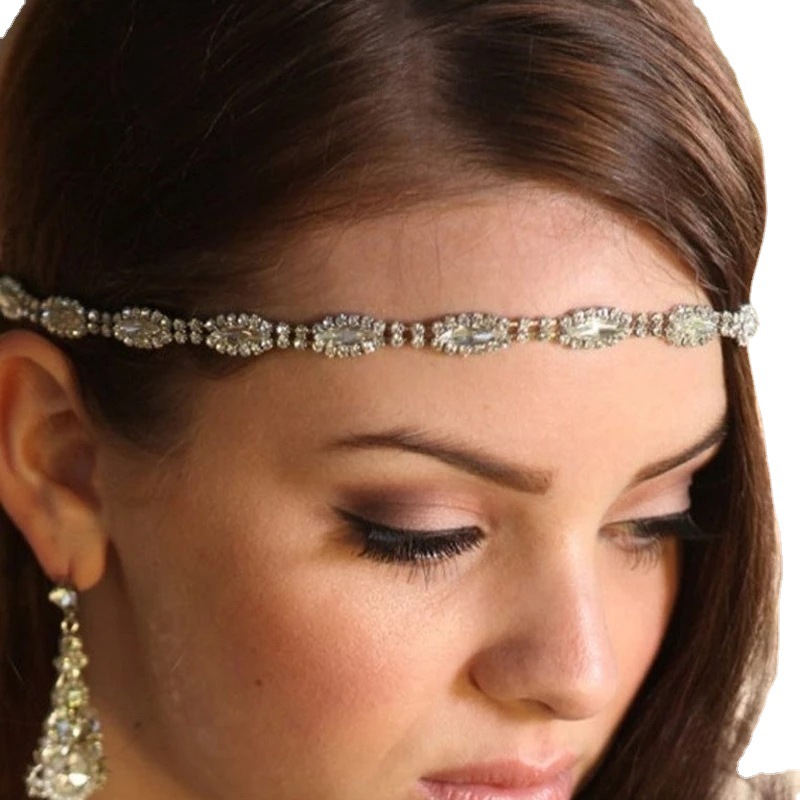 new hair chain metal alloy rhinestone chain headband hair accessories bride wedding simple headdress female headd_voghion.com