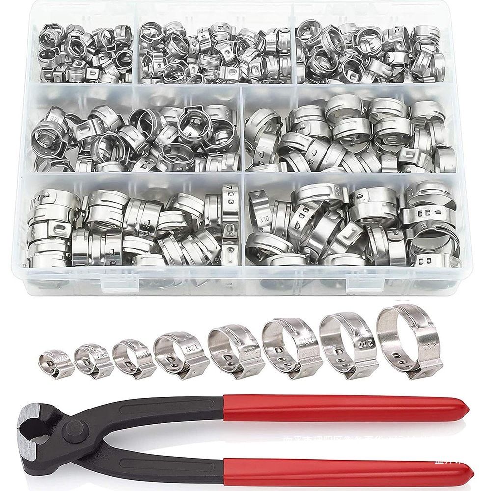 130个盒装304不锈钢单耳无极卡箍5.8-28.6MM喉箍管卡管箍抱箍套