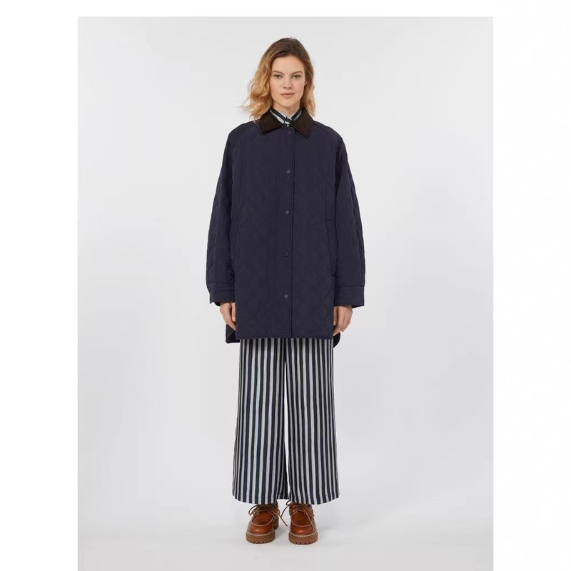 Max2025 Autumn and Winter Quilted Casual Lazy Style Loose Fit Corduroy Collar Cotton Jacket