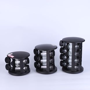 Household Seasoning Cross-Border Round Spice Rack Plastic Spice Storage Containing Seasoning Bottle Barbecue Spice Glass Jar