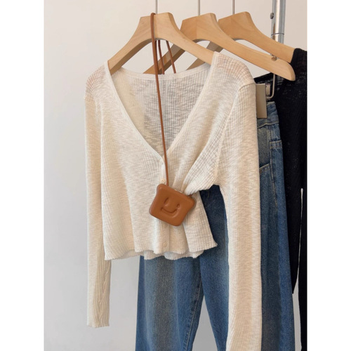 Hempelmann Blue Collar Thin Knit Sun Protection Cardigan for Women - Summer Outerwear, Air Conditioned Housecoat, Shawl, Short Jacket
