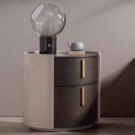 SRKYQ-M672#意式极简圆形实木床头柜简约设计师卧室烟熏色