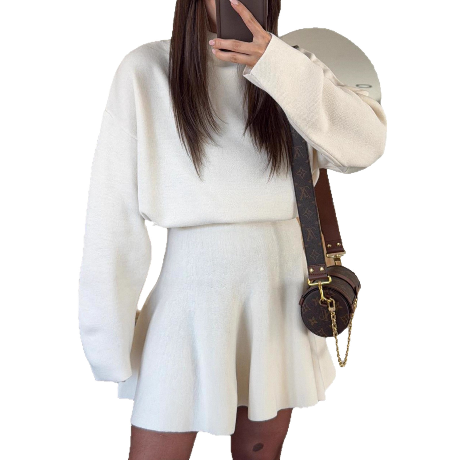 2025 New style of European and American casual vacation sweaters, long sleeves, short skirts, dresses, women's clothing, autumn and winter, Amazon fur collar