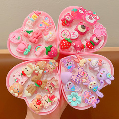 Children's Ring Girls Cute Cartoon Princess Accessory Set for Baby Girls Strawberry Bear Ring Gift Box Little Girl