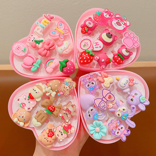 Children's Ring Girls Cute Cartoon Princess Accessory Set for Baby Girls Strawberry Bear Ring Gift Box Little Girl