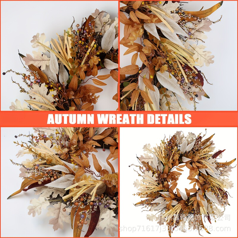 感恩节花环浆果尤加利丰收节挂门秋装饰跨境亚马逊Autumn Wreath|undefined