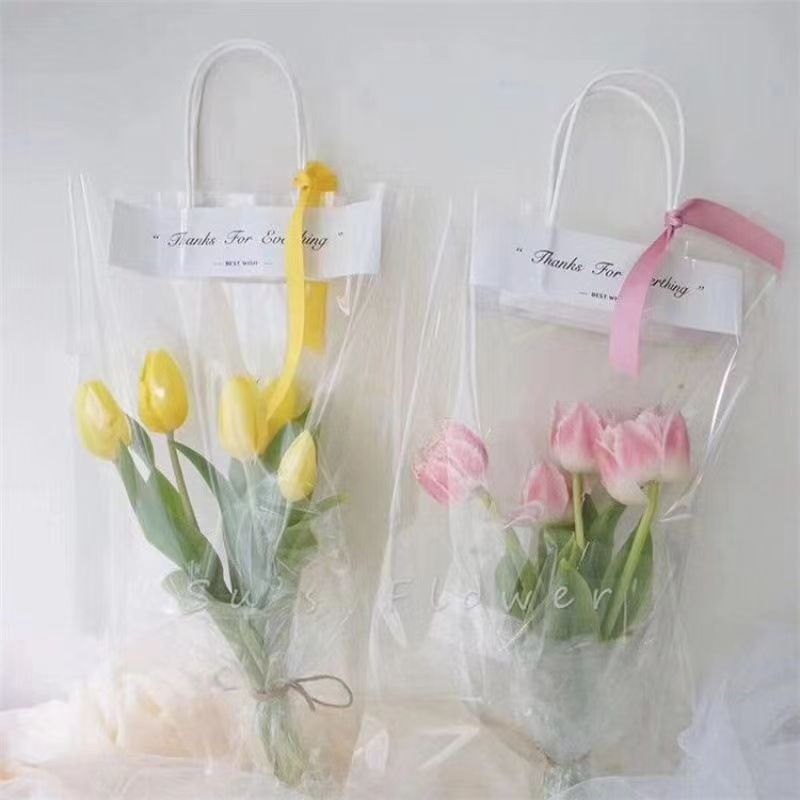 单支玫瑰花包装袋 ins小花束包装材料袋 网红鲜花透明手提花袋