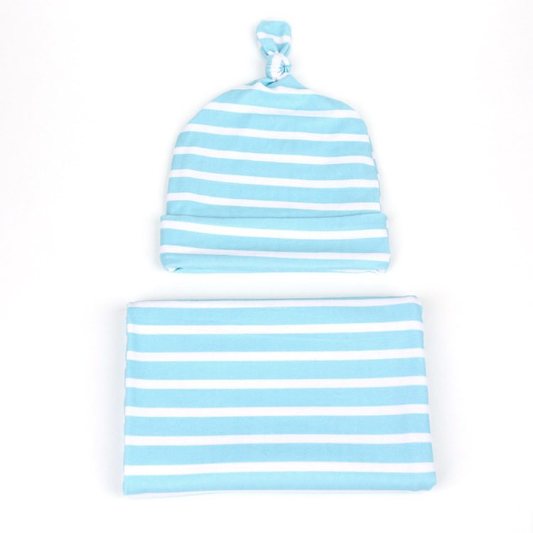 Sky Blue Stripes Baby Wrapping Cloth Swaddling Hat Quilt Suit Wholesale Nihaojewelry display picture 3