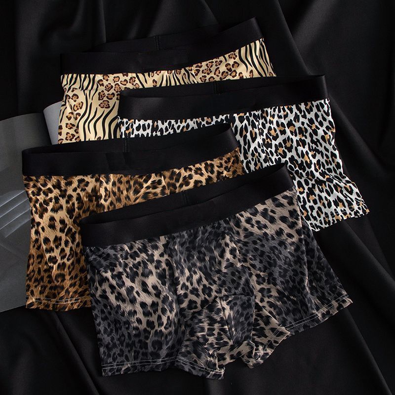 Leopard print men's boxer briefs, cool and comfortable, silky smooth, breathable, and stylish