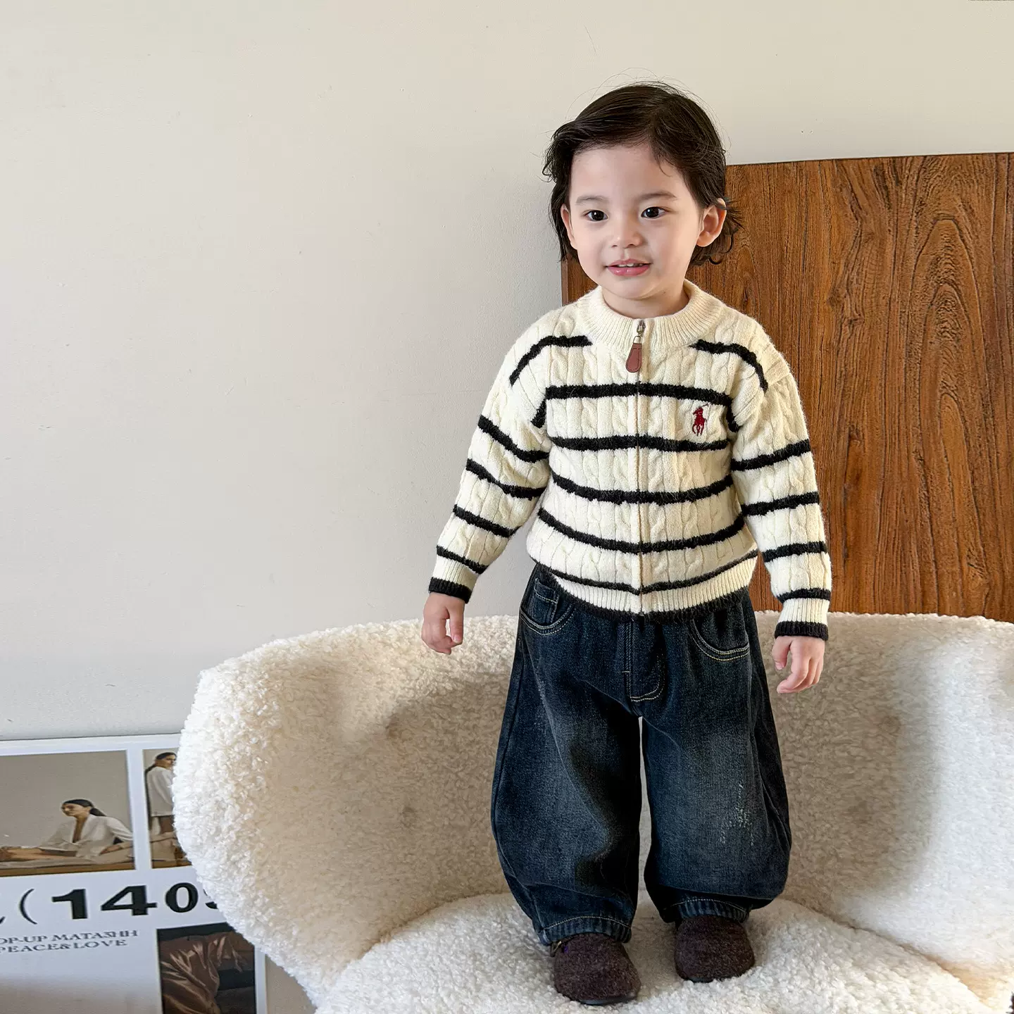 茵可童装男童套装2025小少爷冬装帅气时髦儿童衣服宝宝毛衣牛仔裤