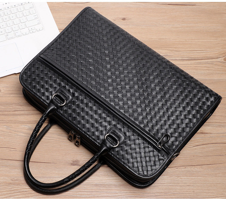 Túi công sở nam da bò lớp đầu đan sọc, cặp da thật đựng laptop 15,6 inch dung lượng lớn 40×13×29 cm — Lớp lót nỉ cao cấp màu đen chi tiết 23