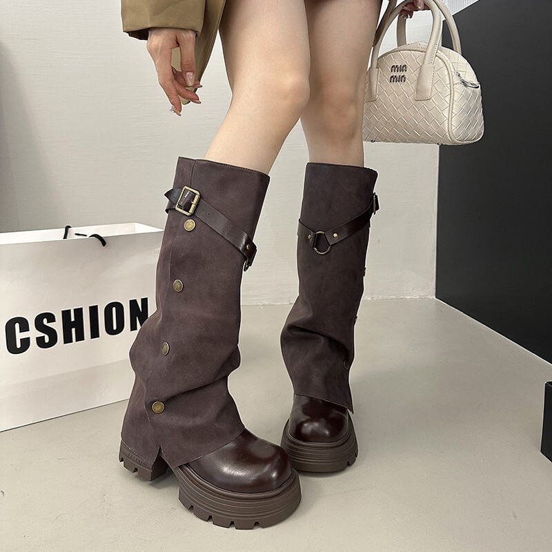 厚底增高裤管长靴女2025夏秋新款粗跟不过膝小个子显瘦炸街长筒靴|undefined