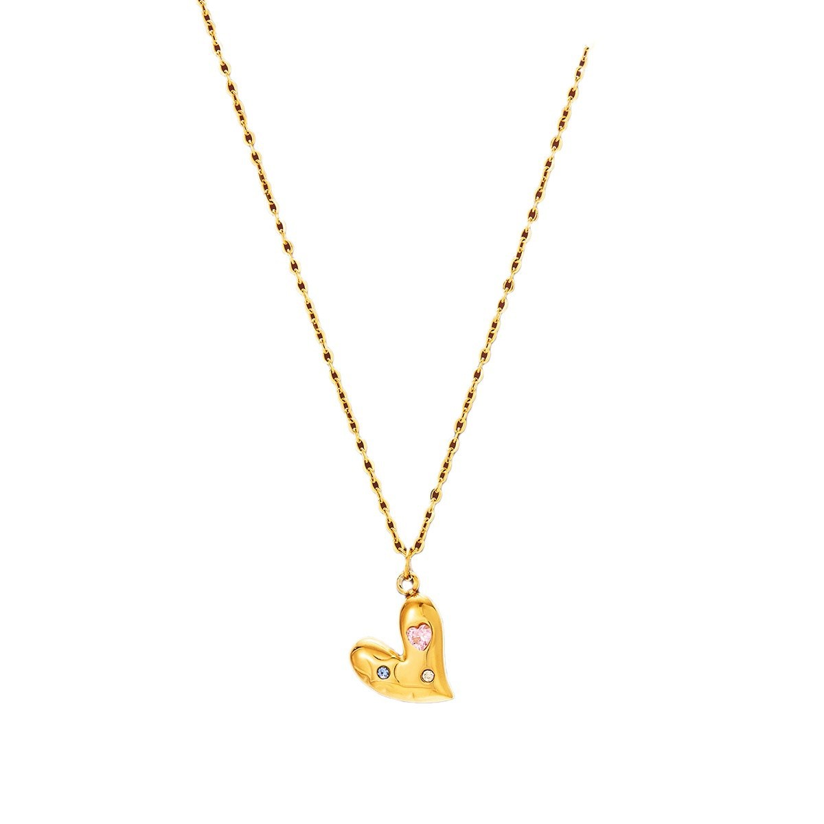 Luz de lujo nicho de cercanías Cadena de clavícula todo partido temperamento cadena del cuello Colorido circón Amor de acero de titanio no se desvanece collar de las mujeres