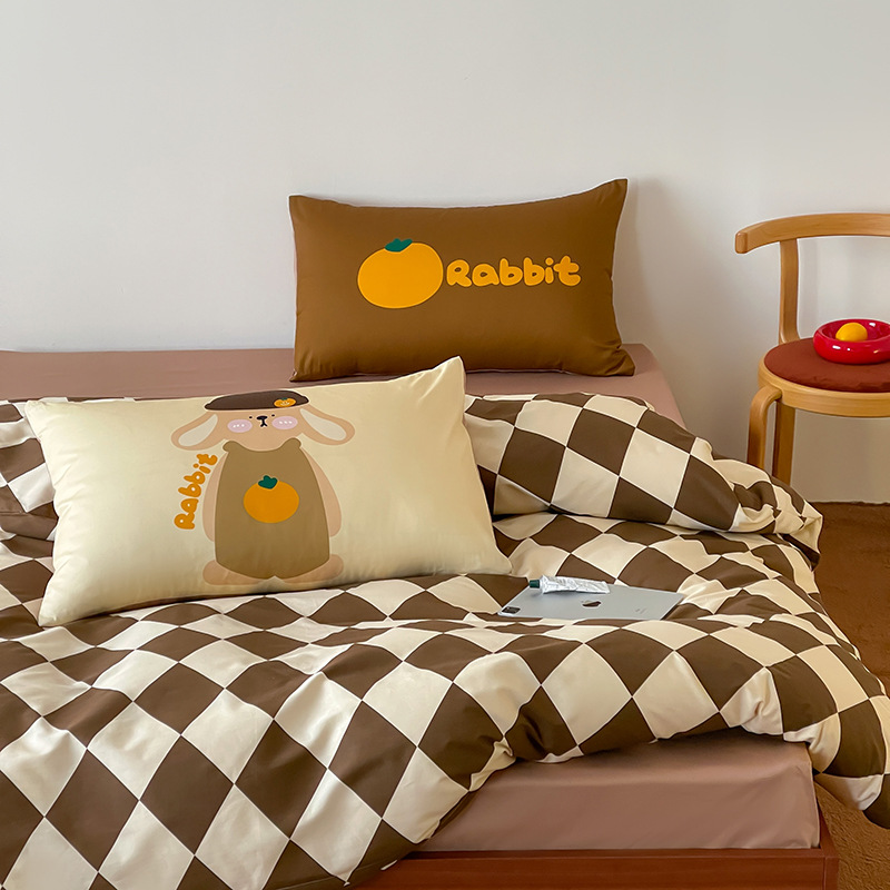 Cartoon Cotton Four-piece Bedding Set Cute Korean Style Bed Set_voghion.com