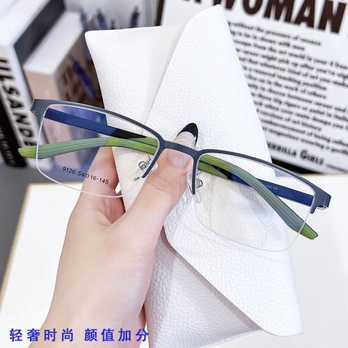 New sports fashion learning glasses frame with anti-slip rubber long foot cover, multi-color metal frame, blue light blocking non-prescription glasses