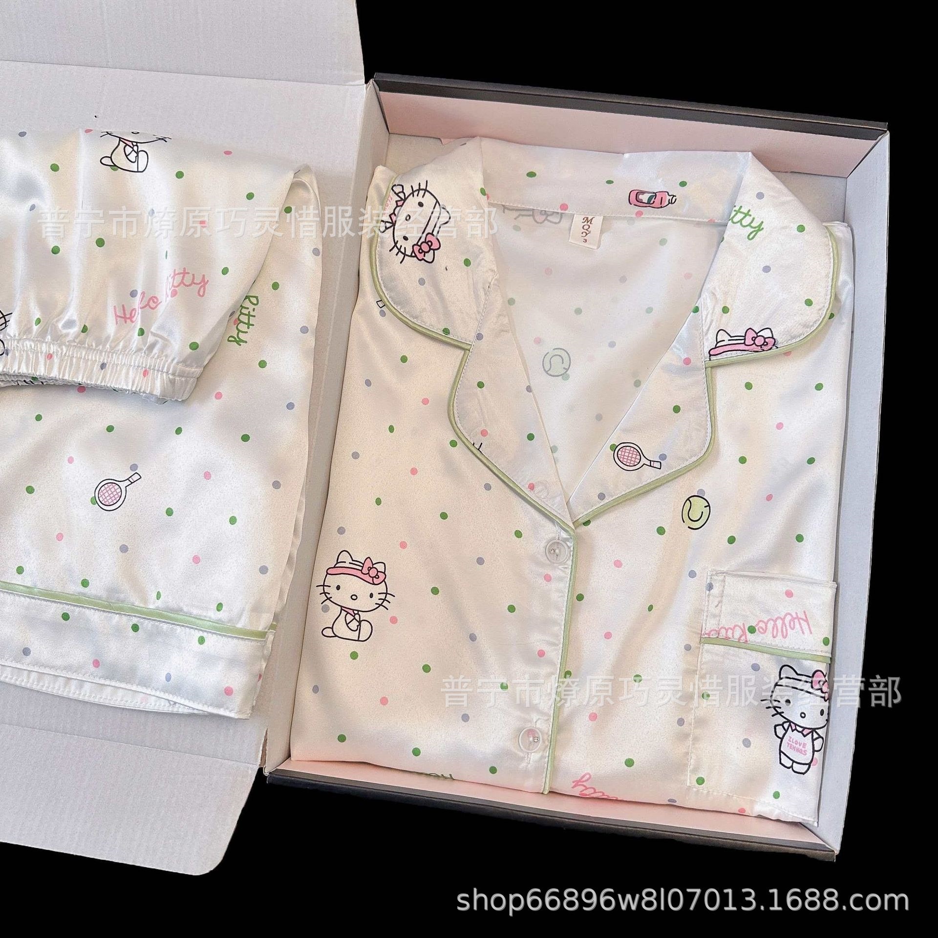 Pijama de verano nuevo hielo pantalones cortos de mangas cortas de dibujos animados KT gato coreano dormitorio de estudiantes ropa delgada set