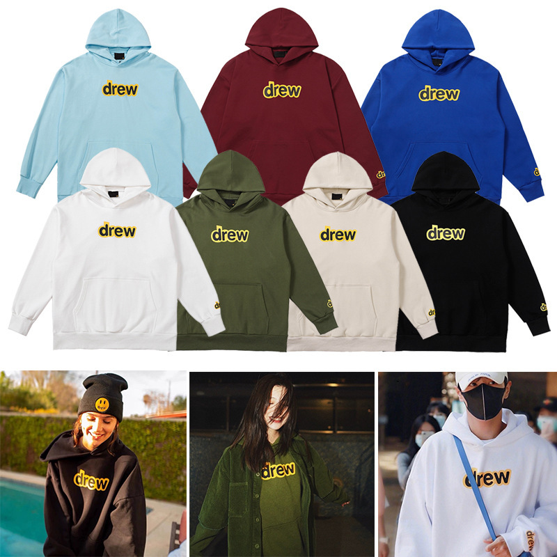 High Quality drew Hooded Sweatshirt Smiley Letters American Style Trendy Brand High Street Loose Men's Autumn and Winter Pure Cotton Couple