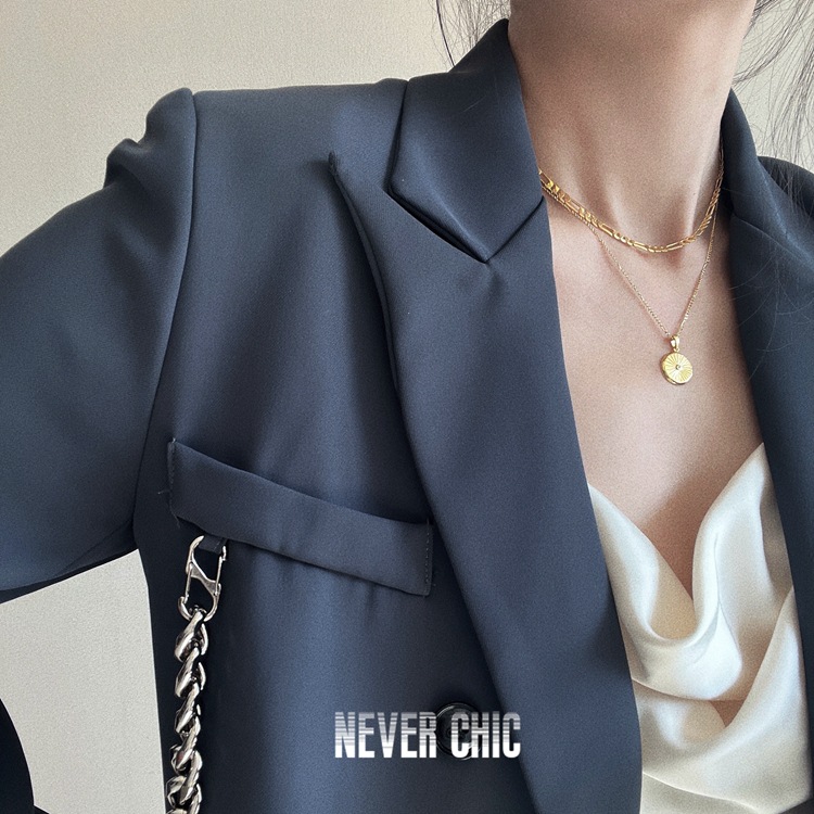 eaby 黄铜镀真金法式精致射线精细切割圆币吊坠项链饰品女高级感