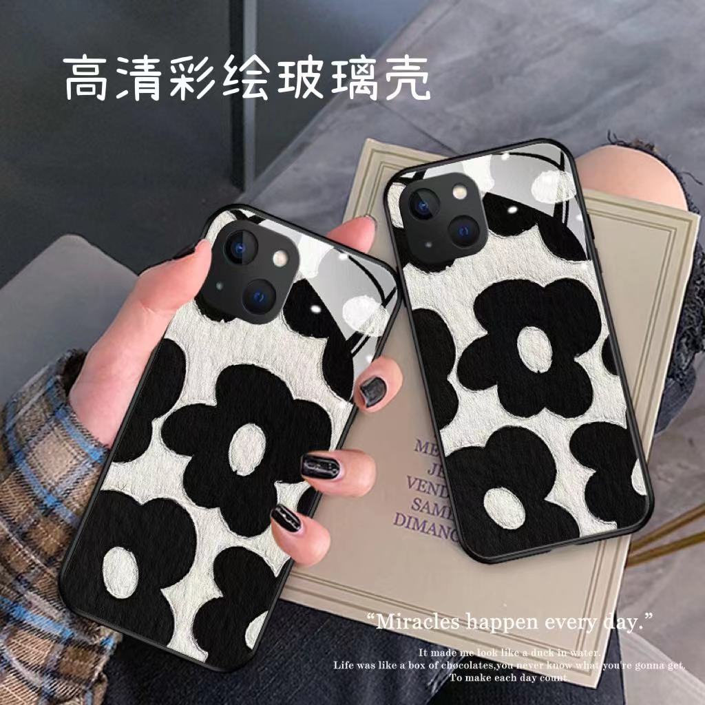 暗黑花朵适用于苹果15机壳iPhone14时尚13ProMax玻璃12pro潮11Pro