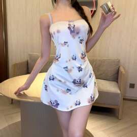 情趣新款卡通碎花印花性感吊带短裙纯欲弹力性感收腰显瘦包臀睡裙