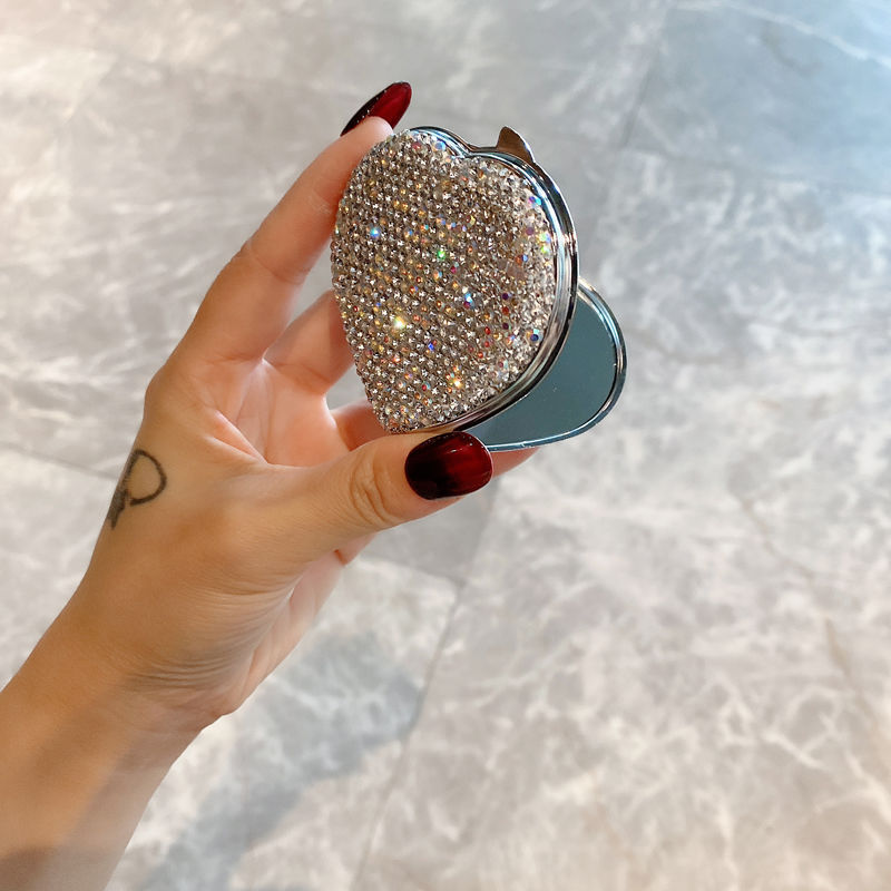 63g Weight Mirror Makeup Tools Types 1 Piece Quantity Rhinestone Material Heart Shape Pattern Glam, Shiny Style Glam Shiny Heart Shape Rhinestone Mirror 1 Piece 6