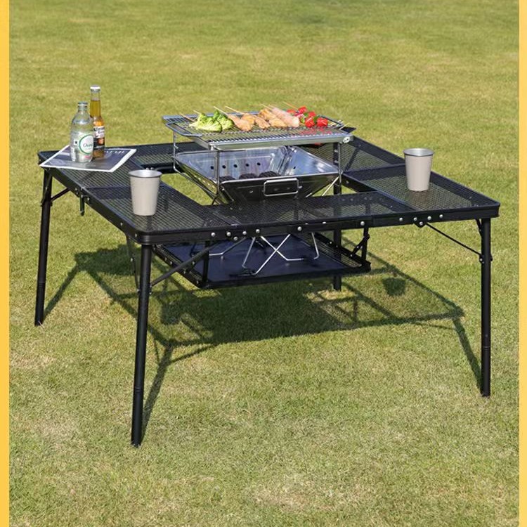 Outdoor Folding Table Camping Furnace Table Camping Picnic Extended Table with Lifting Cross-border Printing