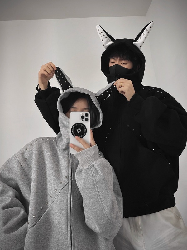 情侣装美式杜宾犬高级感开衫卫衣男女春秋季款铆钉休闲痞帅外套潮|undefined