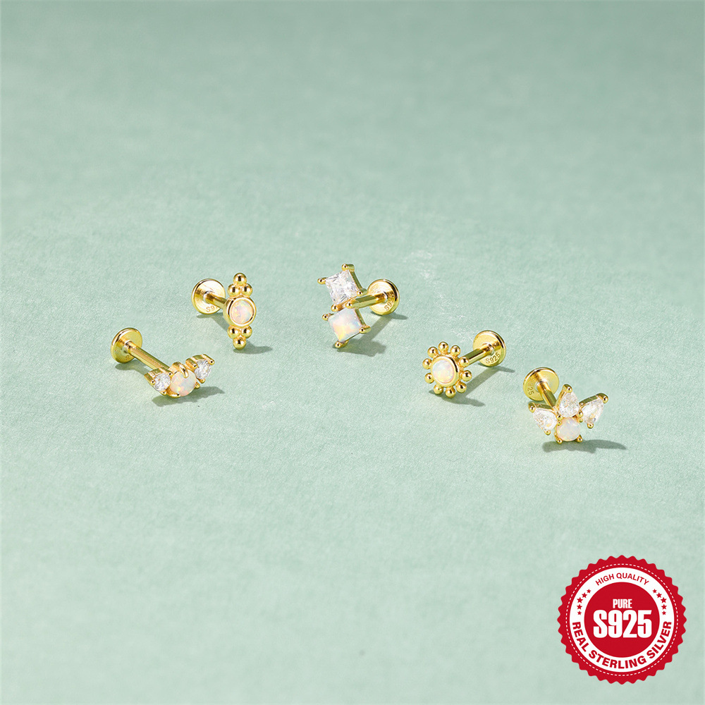 Pendientes de oreja de punción corporal de hilo de fondo plano de plata de ley S925