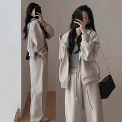 秋冬休闲卫衣运动衣服女套装时尚显瘦减龄阔腿裤连帽跑步两件套潮