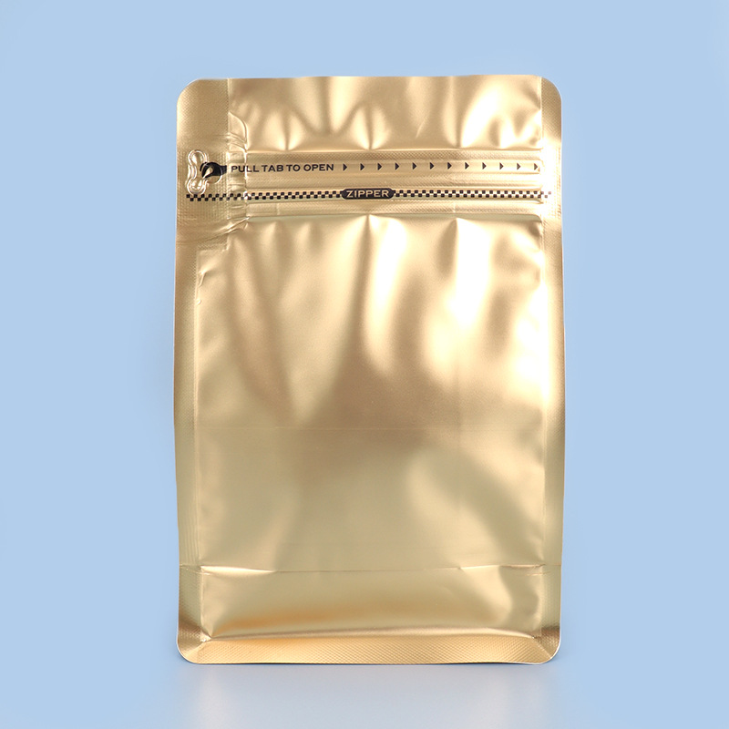 Bolsa de embalaje de granos de café, bolsa de sellado de ocho lados de papel de aluminio, bolsa de té autosuficiente, comida para mascotas, bocadillos de frutas secas, bolsa de color con cremallera