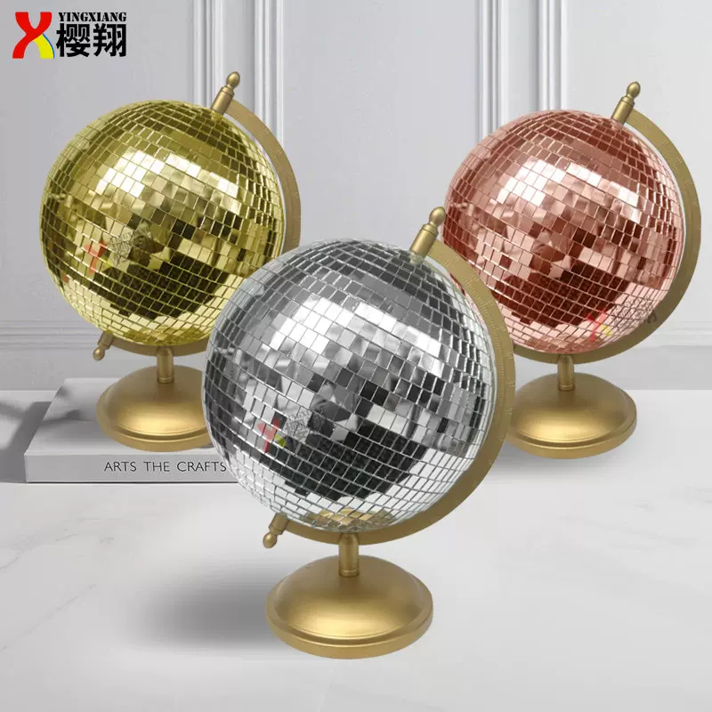 镜面玻璃反光地球仪摆件亚马逊彩色创意办公桌面摄影道具装饰摆件