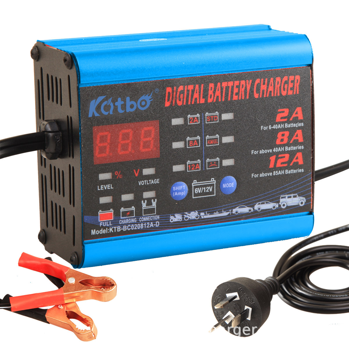 Katbo汽车电瓶充电器12V 摩托车电瓶充电器 2A8A12A蓄电池充电机