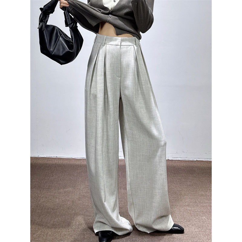 Spring and Summer New Style Light Gray Women's High-Waisted Wide-Leg Pants, Slimming, Loose, Minimalist, Work-Friendly, Drapey, Extended Length, Suit Pants Spring and Summer New Style Light Gray Women's High-Waisted Wide-Leg Pants, Slimming, Loose, Minimalist, Work-Friendly, Drapey, Extended Length, Suit Pants