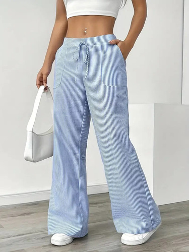 European and American foreign trade cross-border 2025 spring and summer new striped trousers, casual, versatile, street fashion, loose wide-leg women