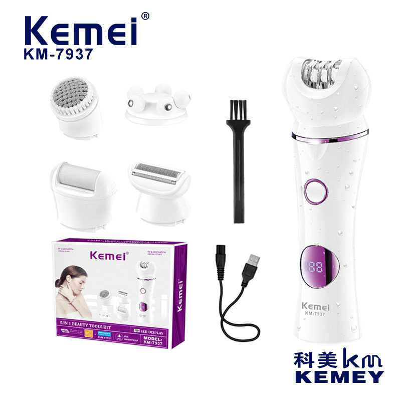Dispositivo multifuncional Kemei cinco en uno para depilación, resistente al agua, para mujeres, con pantalla digital, venta al por mayor transfronteriza KM-7937